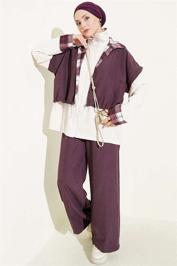 Vest and Zip-Up 2 Piece Set, Plum