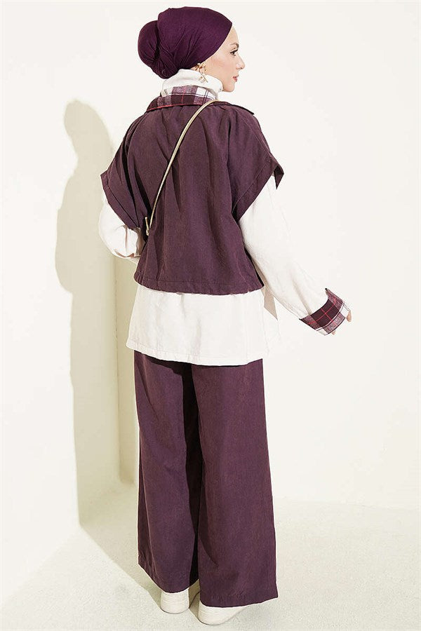 Vest and Zip-Up 2 Piece Set, Plum
