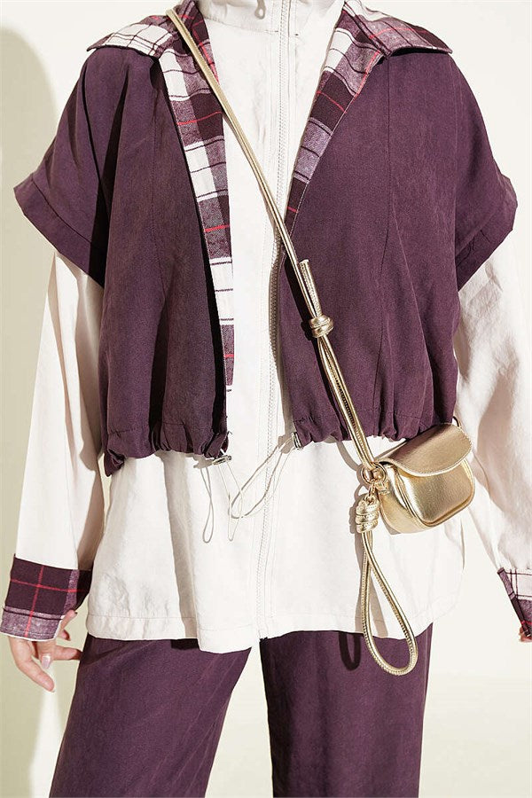 Vest and Zip-Up 2 Piece Set, Plum
