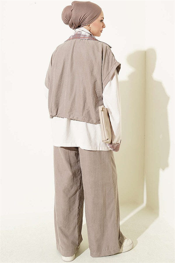 Vest and Zip-Up 2 Piece Set, Mink Color