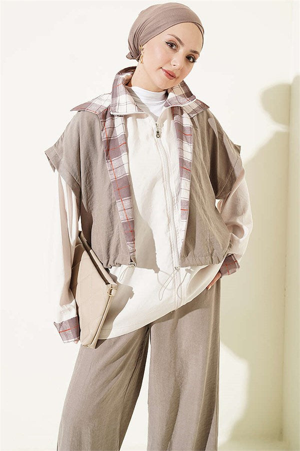 Vest and Zip-Up 2 Piece Set, Mink Color