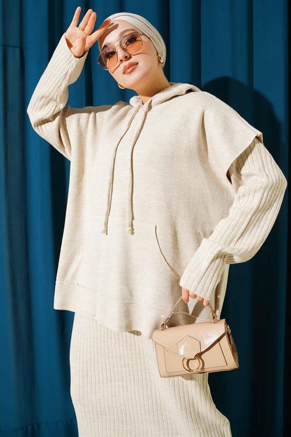 Vested Gilet Dress Knitwear 2 Piece Set Beige