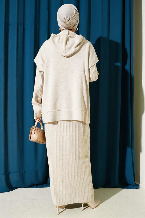 Vested Gilet Dress Knitwear 2 Piece Set Beige