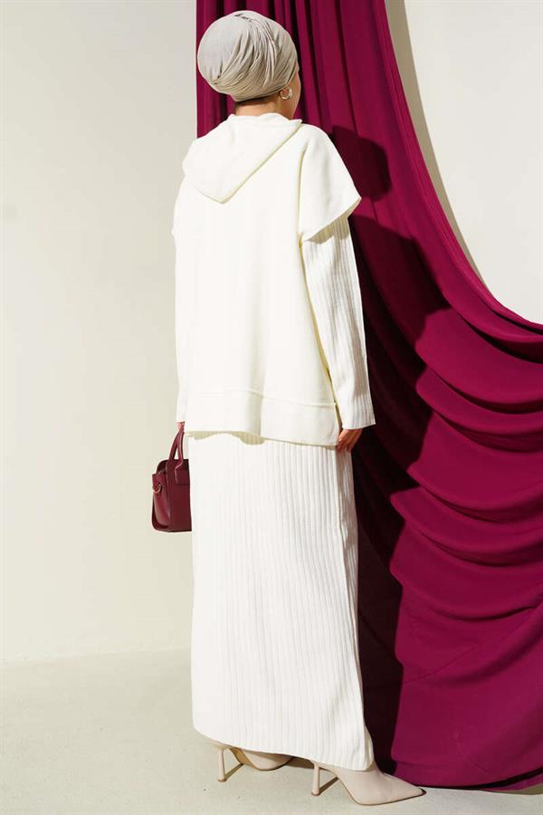 Vested Gilet Dress Knitwear 2 Piece Set Ecru