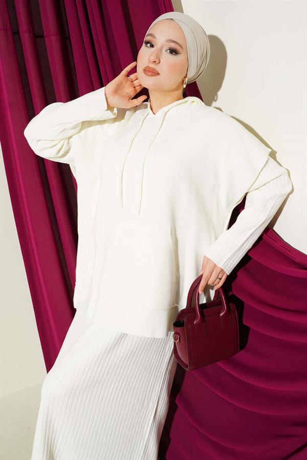 Vested Gilet Dress Knitwear 2 Piece Set Ecru