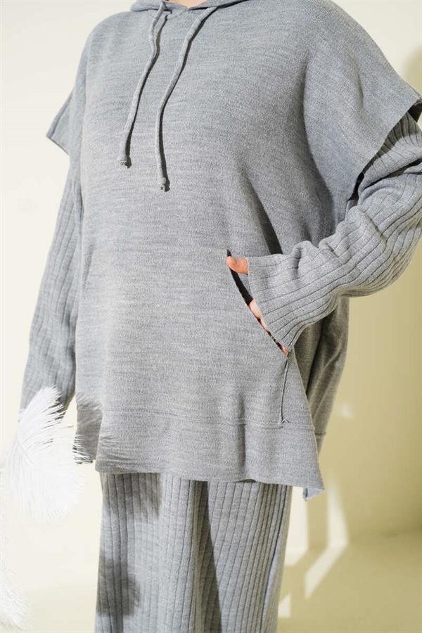 Vested Gilet Dress Knitwear 2 Piece Set Gray