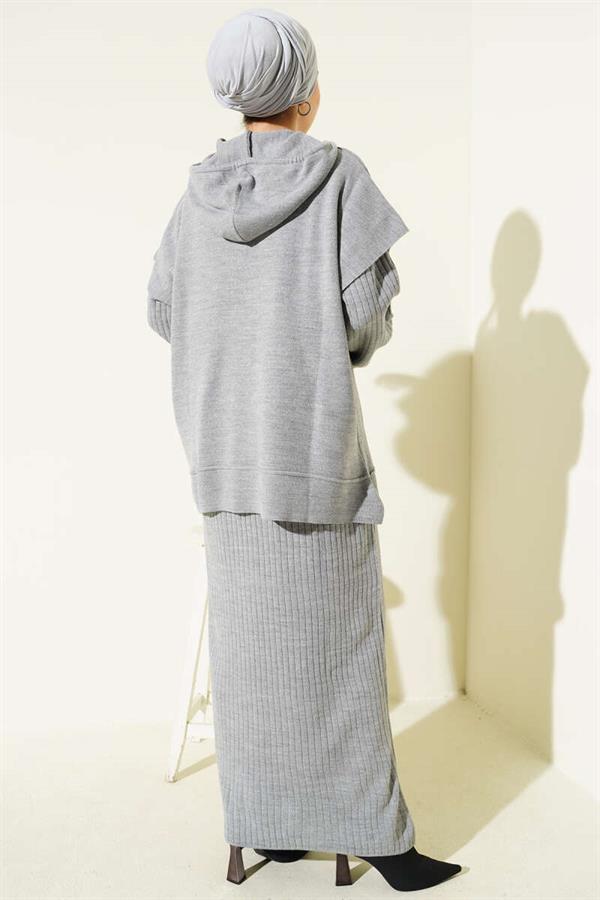 Vested Gilet Dress Knitwear 2 Piece Set Gray