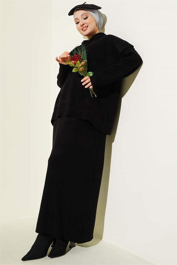 Vested Gilet Dress Knitwear 2 Piece Set Black