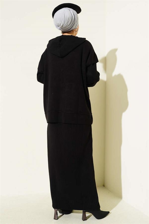 Vested Gilet Dress Knitwear 2 Piece Set Black