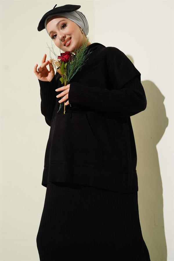 Vested Gilet Dress Knitwear 2 Piece Set Black