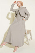 Black Gingham Patterned Belted Dress with Vest