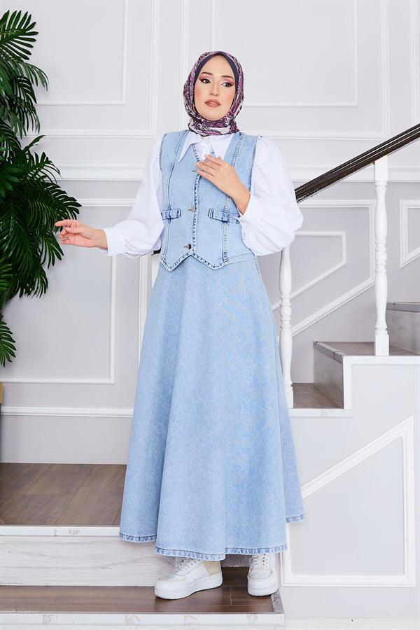 Vest and Skirt Hijab Denim 2 Piece Set Snow Wash