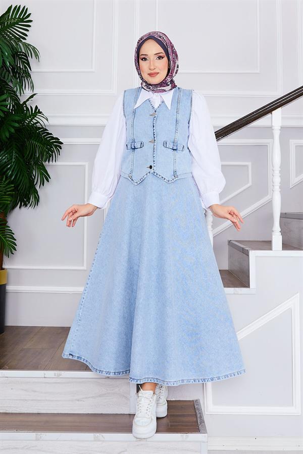 Vest and Skirt Hijab Denim 2 Piece Set Snow Wash