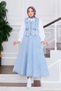 Vest and Skirt Hijab Denim 2 Piece Set Snow Wash
