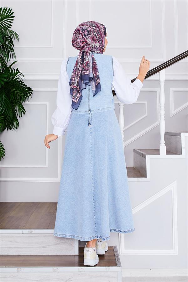 Vest and Skirt Hijab Denim 2 Piece Set Snow Wash