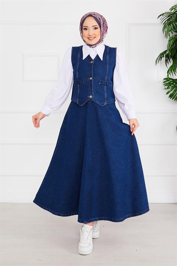 Vest and Skirt Hijab Denim Suit Navy Blue
