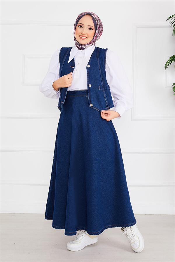 Vest and Skirt Hijab Denim Suit Navy Blue