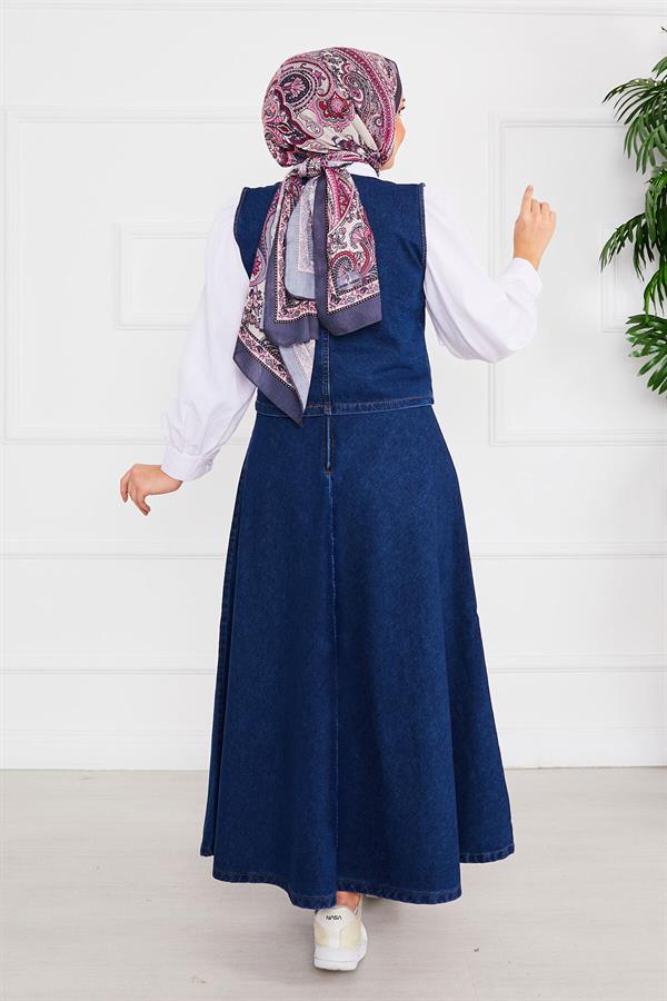 Vest and Skirt Hijab Denim Suit Navy Blue