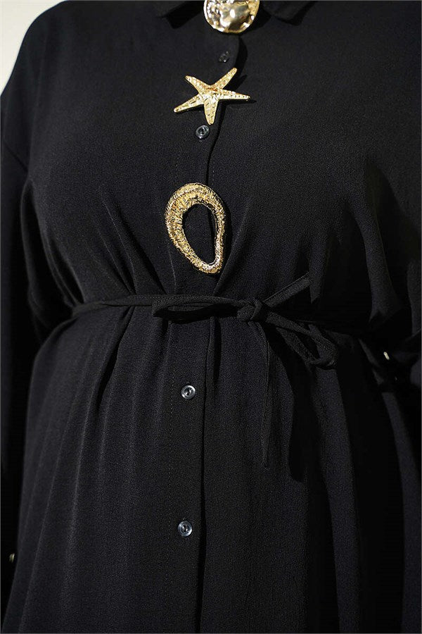 Two-Piece Set with Star Embellished Long Tunic, Black