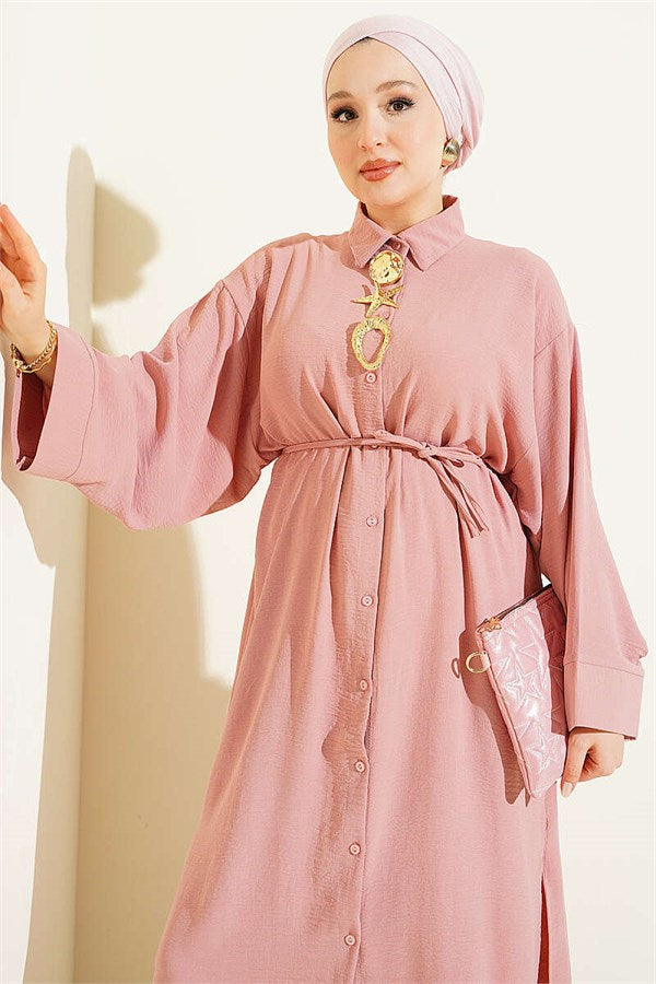 Two-Piece Set with Star Accessories and Long Tunic in Powder Pink