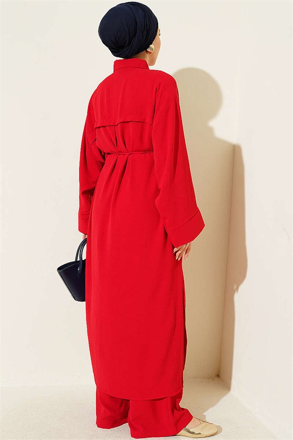 Two-Piece Set with Star Embellished Long Tunic, Red