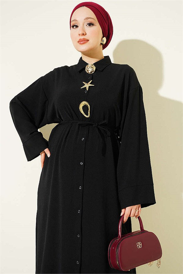 Two-Piece Set with Star Embellished Long Tunic, Black