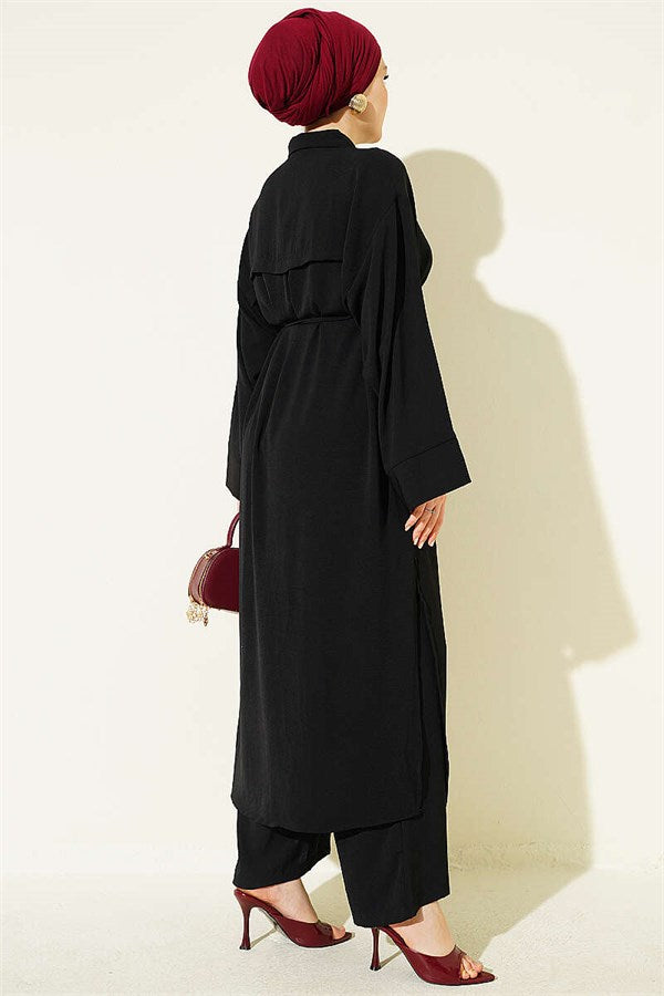 Two-Piece Set with Star Embellished Long Tunic, Black