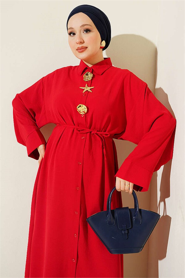 Two-Piece Set with Star Embellished Long Tunic, Red