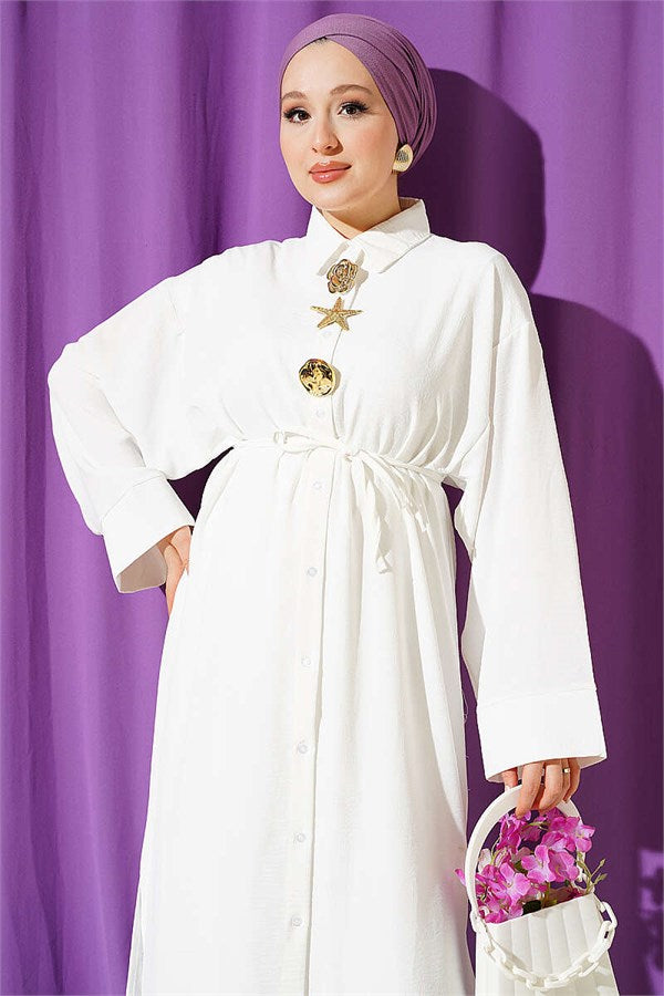 Two-piece set with long tunic and star detail, ecru.