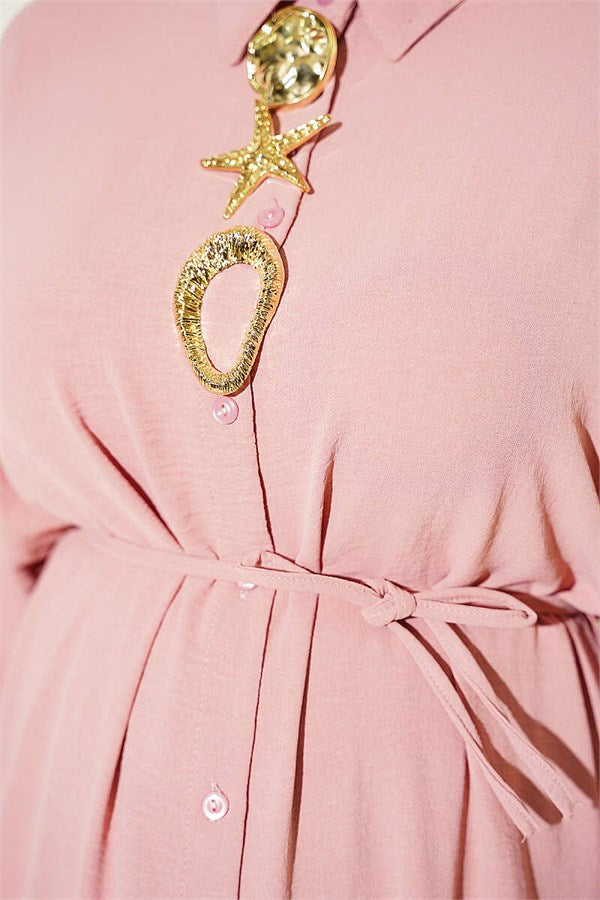 Two-Piece Set with Star Accessories and Long Tunic in Powder Pink