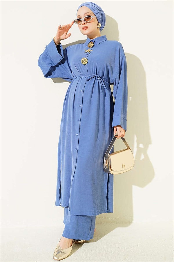 Two-Piece Set with Star Accessory and Long Tunic, Indigo