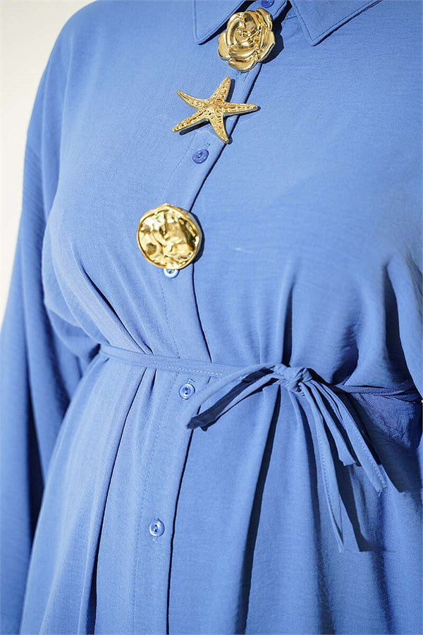 Two-Piece Set with Star Accessory and Long Tunic, Indigo