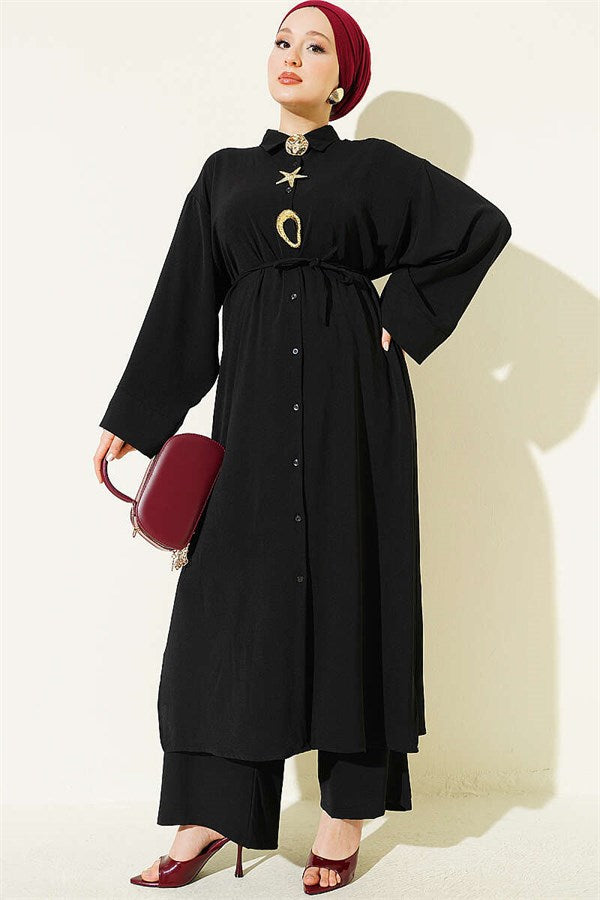 Two-Piece Set with Star Embellished Long Tunic, Black
