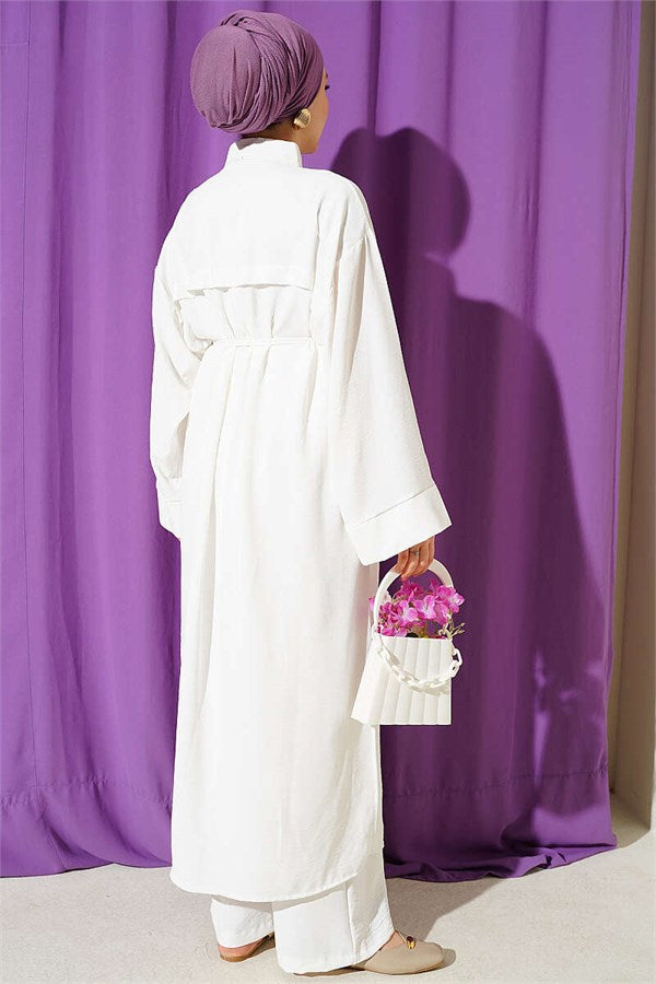 Two-piece set with long tunic and star detail, ecru.