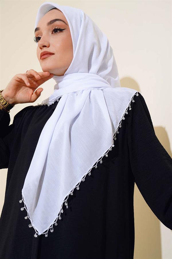 Star Beaded Headscarf White