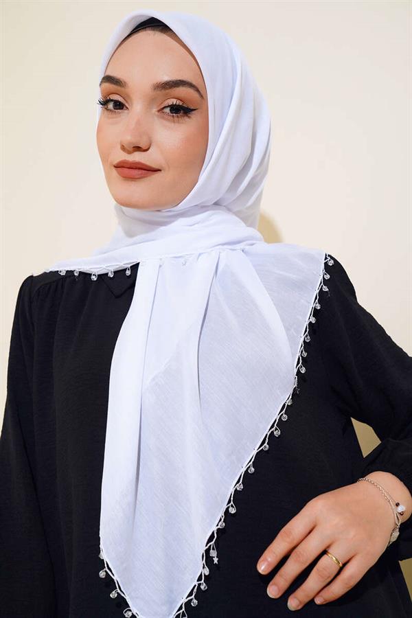 Star Beaded Headscarf White