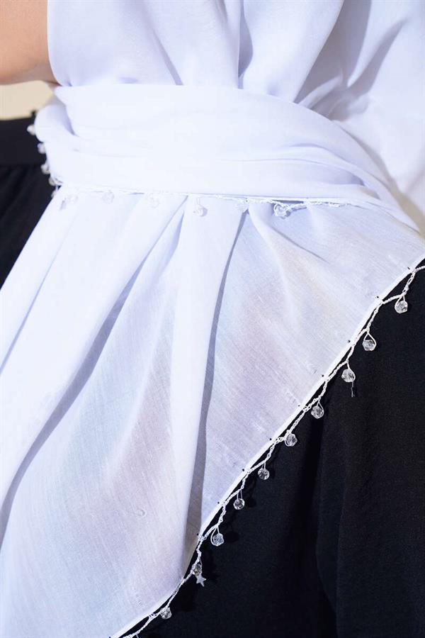 Star Beaded Headscarf White