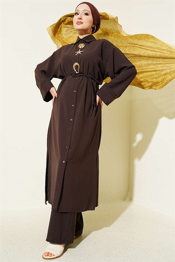 Star Gold Brooch 2 Piece Set in Dark Brown