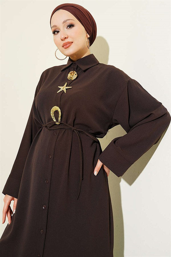 Star Gold Brooch 2 Piece Set in Dark Brown