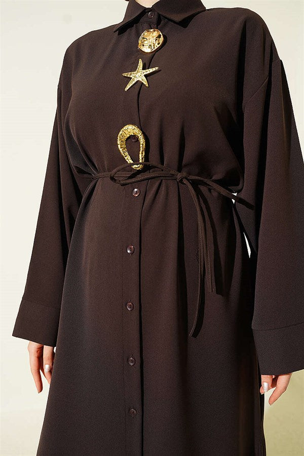 Star Gold Brooch 2 Piece Set in Dark Brown