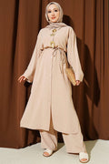 Beige 2 Piece Set with Star Gold Brooch