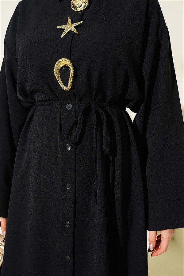 2 Piece Set with Star Gold Brooch, Black