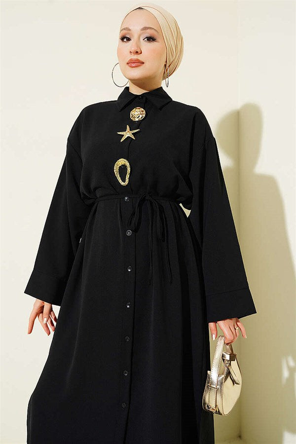 2 Piece Set with Star Gold Brooch, Black