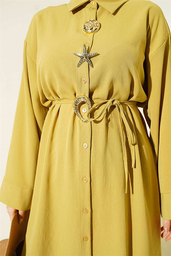 2 Piece Set with Star Gold Brooch, Olive Green