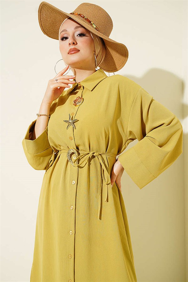 2 Piece Set with Star Gold Brooch, Olive Green