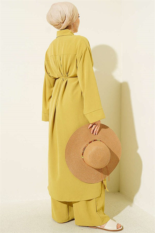 2 Piece Set with Star Gold Brooch, Olive Green