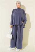 Basic Two-Piece Set with Slit Detail, Indigo