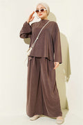 Basic Two-Piece Set with Slit Detail, Coffee