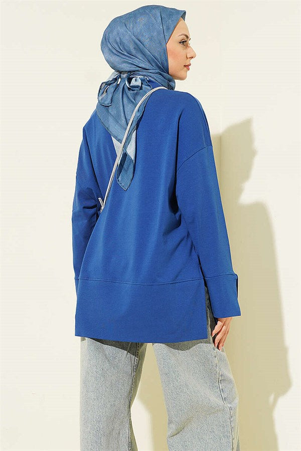 Basic Tunic with Slit Detail, Navy Blue