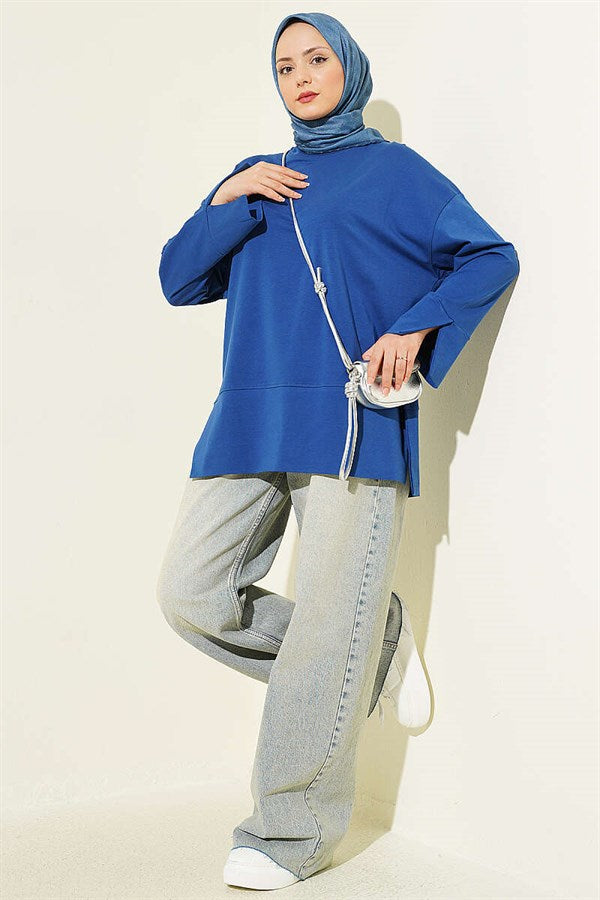 Basic Tunic with Slit Detail, Navy Blue